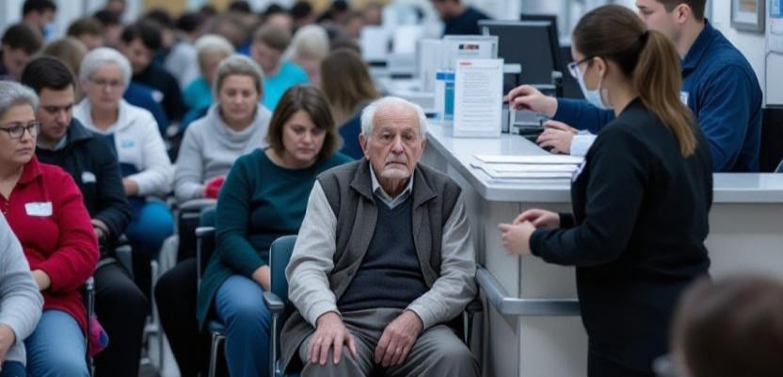 Worried people waiting at hospital